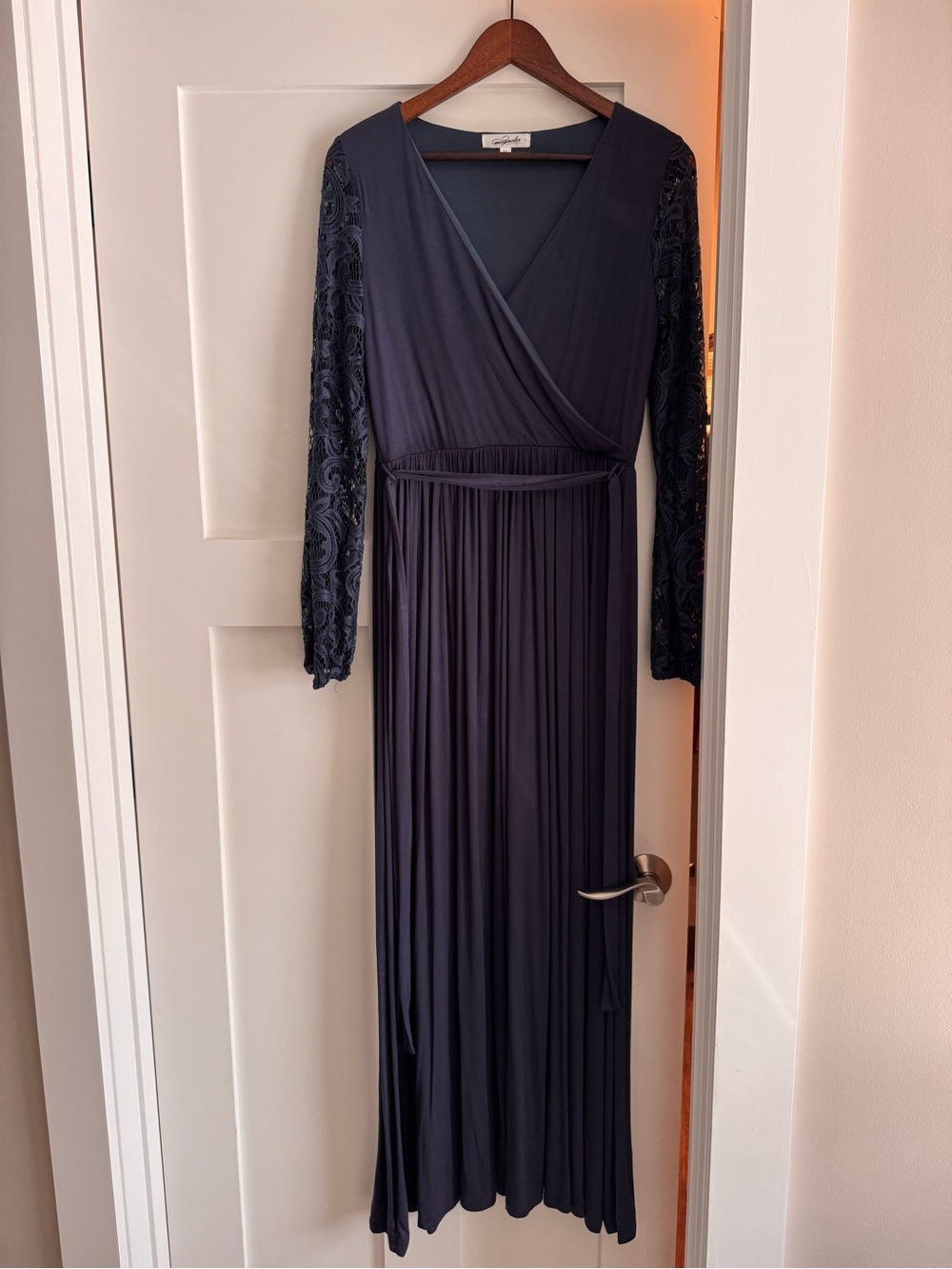 Magnolia Navy Long Sleeve Lace Sleeve Wrap Maxi Dress
